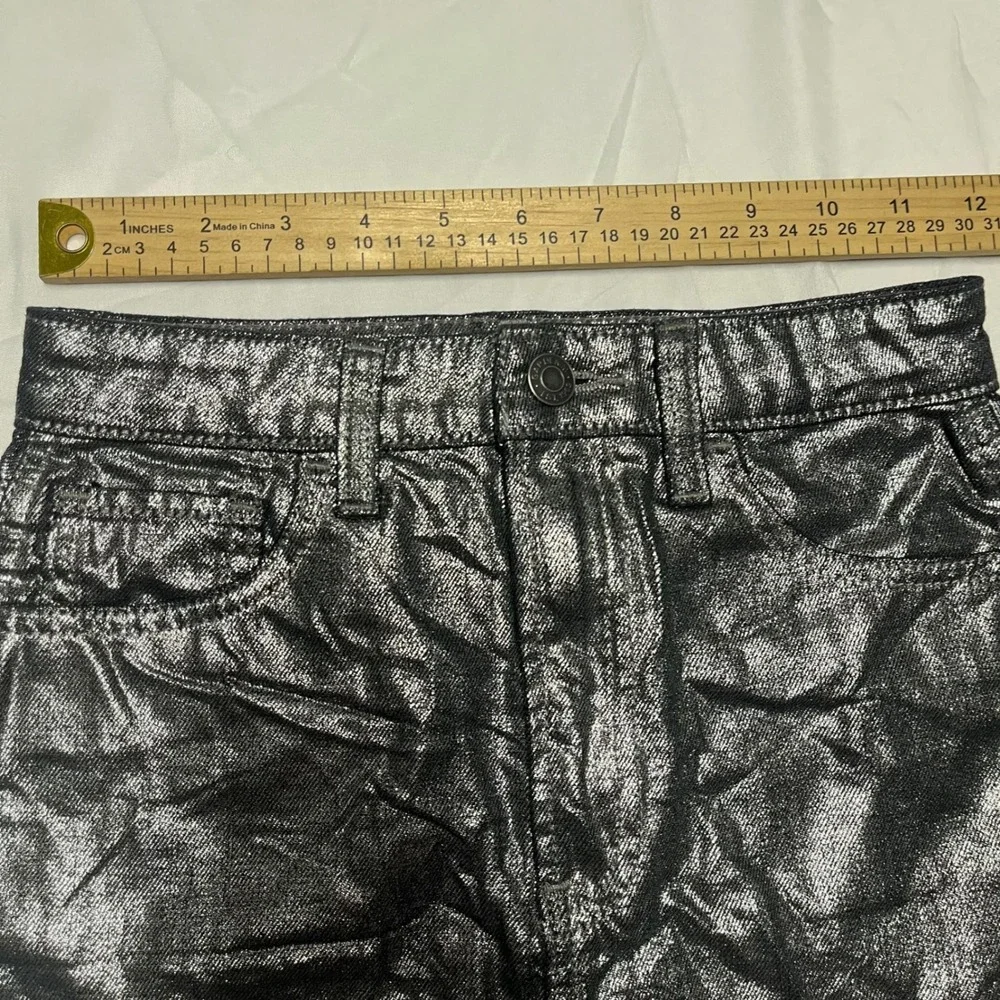 Gap Kids Metallic Silver Denim Mini Skirt Size 10 Adjustable Waist